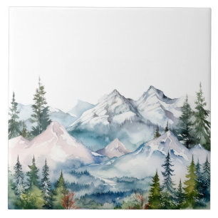 Watercolor Mountains Winter Tile