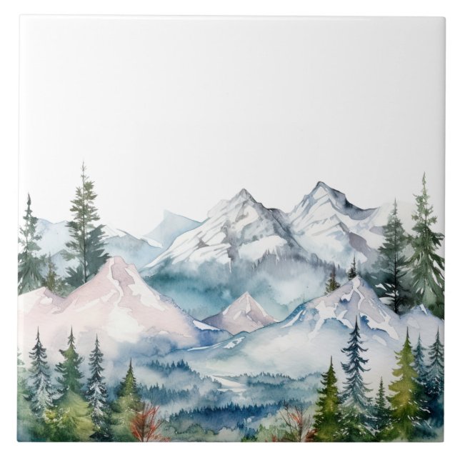 Watercolor Mountains Winter Tile (Front)