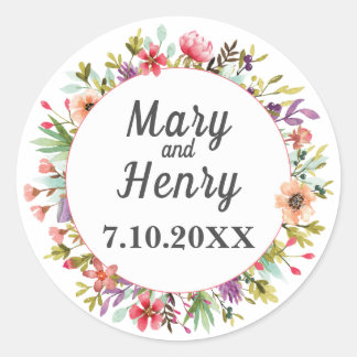Watercolor Mountainside Meadow Wildflowers Wedding Classic Round Sticker