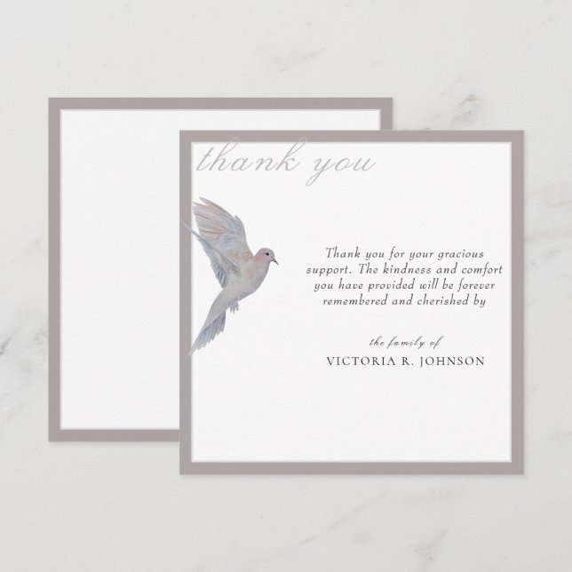 Watercolor Mourning Dove Funeral Thank You Card (Front/Back)