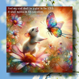 Watercolor Mouse And Butterfly Psalms Easter Holiday Card