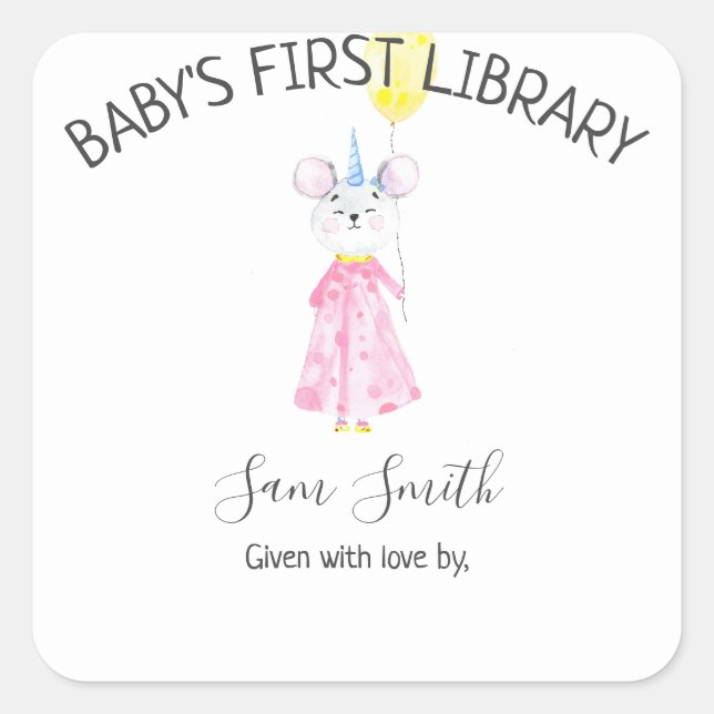 Watercolor mouse - bookplate label (Front)