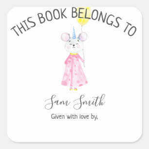 Watercolor mouse - bookplate square sticker