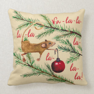 Watercolor Mouse Decorates Christmas Tree Cushion