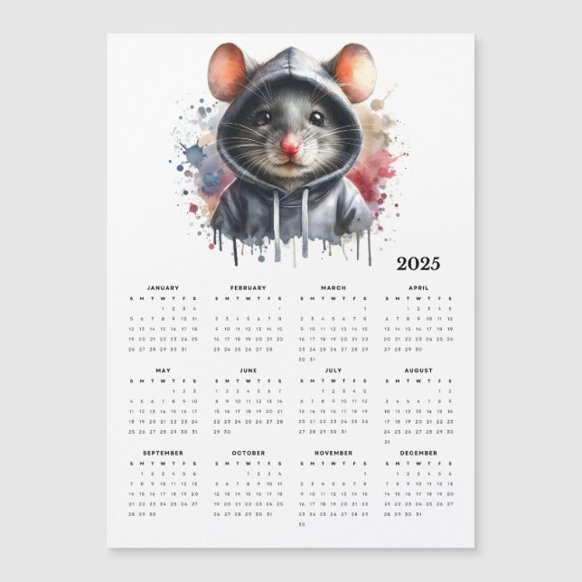 Watercolor Mouse Hoodie Splash Art 2025 Calendar (Front)
