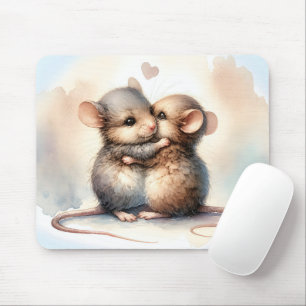 Watercolor Mouse Hug Mouse Mat