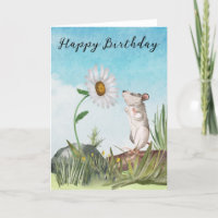 Watercolor Mouse in Field Cottagecore Daisy