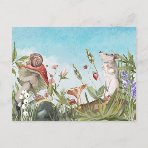 Watercolor Mouse in Field Cottagecore   Postcard