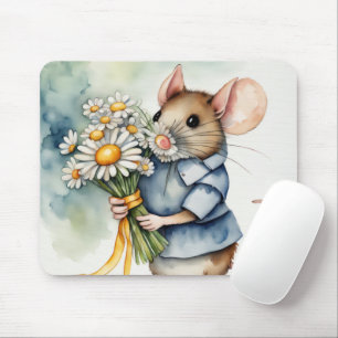 Watercolor Mouse With Daisy Bunch Mat
