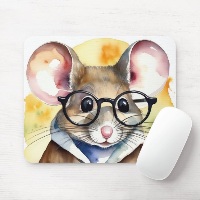 Watercolor Mouse With Eyeglasses Mat (With Mouse)