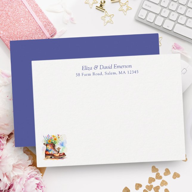 Watercolor Mouse With Wildflower Boot Card (Drop a note to family, friends or business friends with this sweet personalized boot with Mouse.)