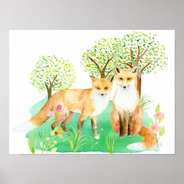 Watercolor Mr and Mrs Fox Poster (Front)