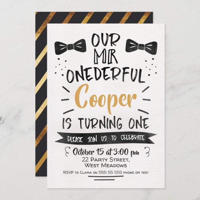 Watercolor Mr Onederful 1st Birthday Invitation (Front/Back)