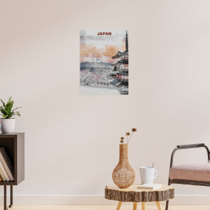 Watercolor Mt. Fuji & Japanese Pagoda – Japan Land Poster