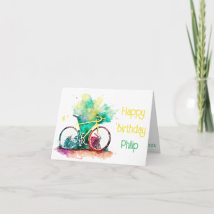 Watercolor MTB, mountainBike cyclist Birthday Card