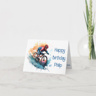 Watercolor MTB Road Bike cyclist Birthday Card