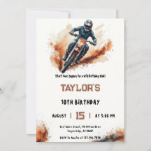 Watercolor Mud Splatter Dirt Bike Rider Birthday
