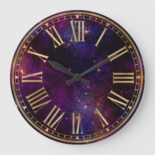 Watercolor Multi Colour Galaxy & Stars Large Clock