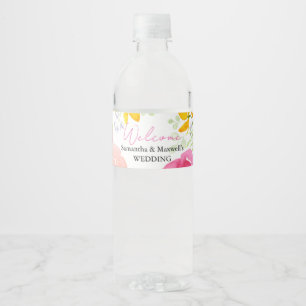 Watercolor Multicolor Flowers Custom Water Bottle Label