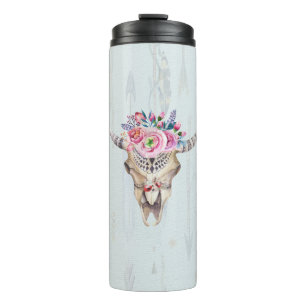 Watercolor Multicolored Bull Skull Thermal Tumbler