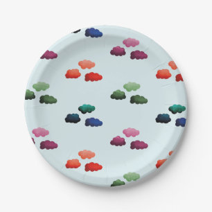 Watercolor multicolored clouds paper plate