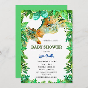 Watercolor Mum And Baby Giraffes Baby Shower Invitation