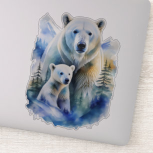 Watercolor Mum and Baby Polar Bears