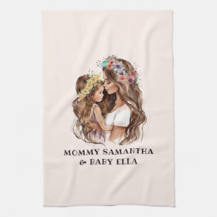 Watercolor Mum and Daughter (2) Tea Towel
