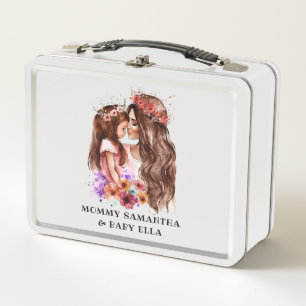 Watercolor Mum and Daughter (5) Metal Lunch Box