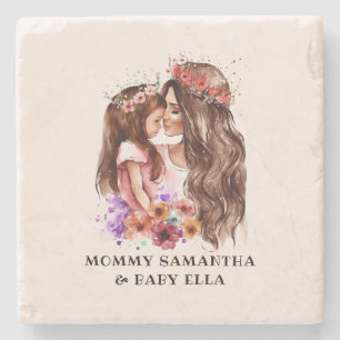 Watercolor Mum and Daughter (5) Stone Coaster