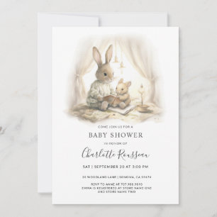 Watercolor Mum Baby Bunny Rabbit Baby Shower Invitation