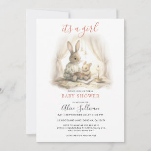 Watercolor Mum Baby Bunny Rabbits Girl Baby Shower Invitation