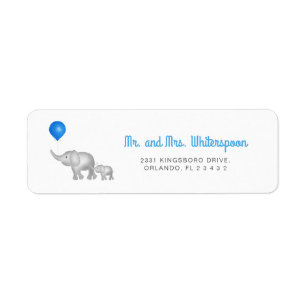 Watercolor Mum & Baby Elephants Blue Balloon Label