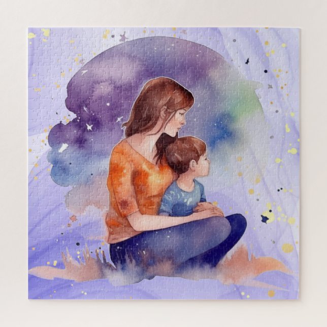 Watercolor Mum & Me Mother's Love Art Jigsaw Puzzle (Vertical)