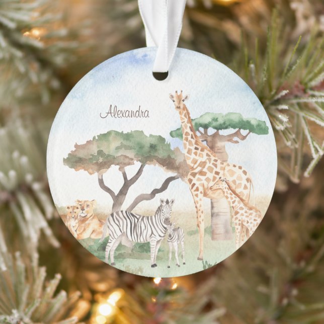 Watercolor Mummy and Baby African Animal Christmas Ornament (Tree)