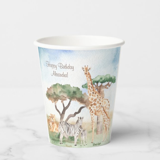 Watercolor Mummy and Baby African Animals Paper Cups (Front)
