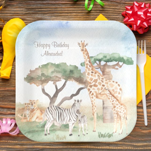 Watercolor Mummy and Baby African Animals Paper Plate (Creator Uploaded)