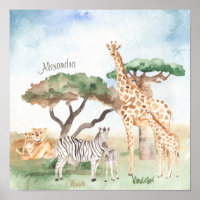 Watercolor Mummy and Baby African Animals