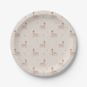 Watercolor Mummy and Baby Deer Pattern Baby Shower Paper Plate