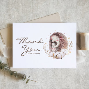 Watercolor Mummy and Baby Hedgehog Woodland Thank You Card