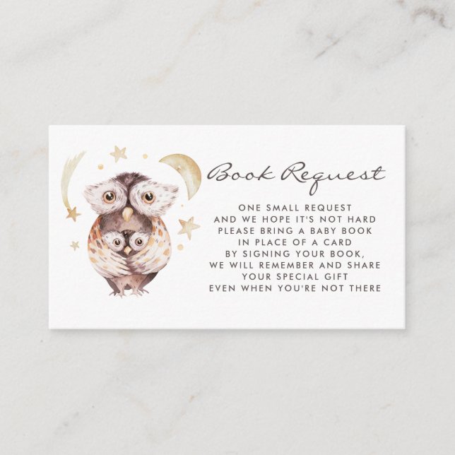 Watercolor Mummy and Baby Owl Book Request Enclosure Card (Front)
