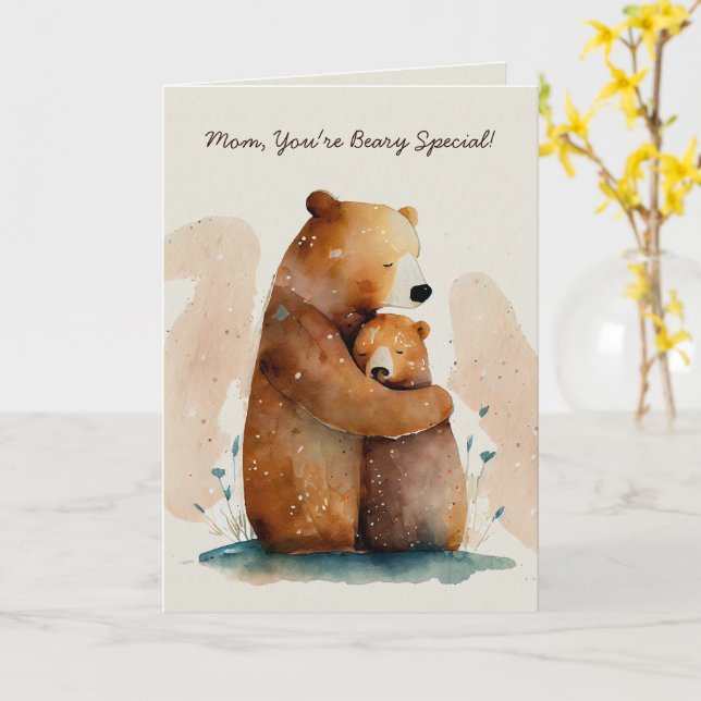 Watercolor Mummy Bear Mother's Day Card (Yellow Flower)