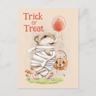 Watercolor Mummy Hamster Halloween Greeting Postcard