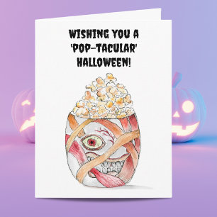 Watercolor Mummy Popcorn Happy Halloween Card