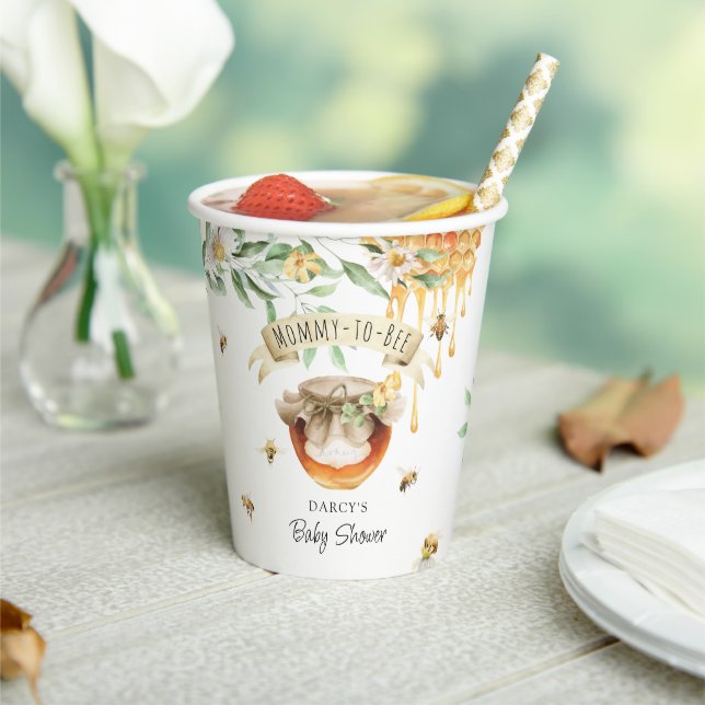 Watercolor Mummy-to-Bee Honey Baby Shower  Paper Cups (Insitu)