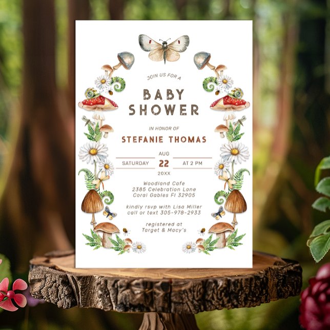 Watercolor Mushroom Baby Shower Invitation | Woodl (Woodland Mushroom Baby Shower Invitation )