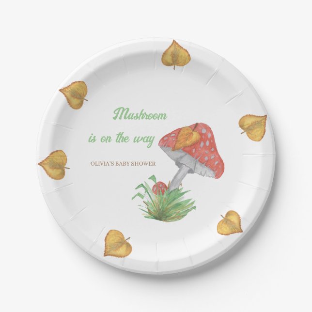  Watercolor Mushroom Baby Shower Paper Plate (Front)