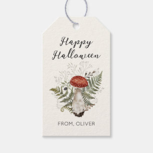 Watercolor Mushroom Botanical Happy Halloween Gift Tags