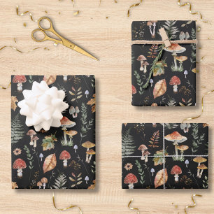 Watercolor Mushroom Botanical Pattern Decoupage Wrapping Paper Sheet
