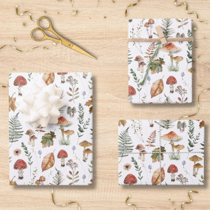 Watercolor Mushroom Botanical Pattern Decoupage Wrapping Paper Sheet